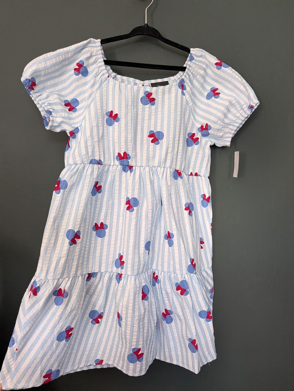 Disney Minnie Mouse Light Blue & White Striped Tiered Dress